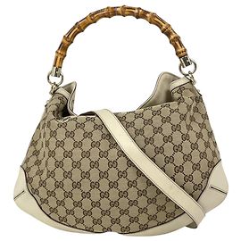Sac à épaule Gucci Bamboo GG Pattern Blanc Beige