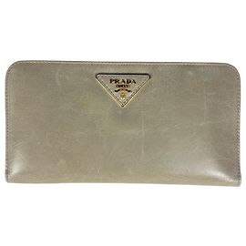 Prada Long Wallet Greige Leather 1M1265 Grey