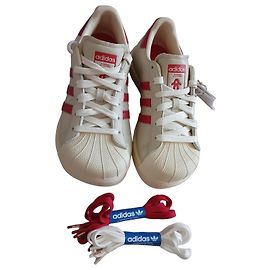 Modified Adidas Superstar Sneakers Red Beige