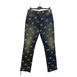 Jeans in denim Gucci Monogram con strass Blu
