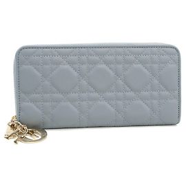 Christian Dior Women's Blue Lambskin Long Wallet Blue