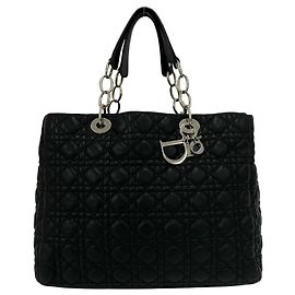 Christian Dior Cannage Logo Charm Leather Tote Bag Black