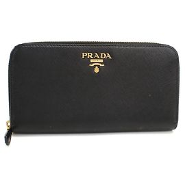 Prada Black Leather Long Wallet Black