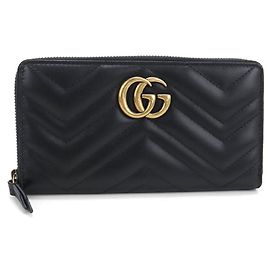 Gucci Black Leather Long Wallet Black