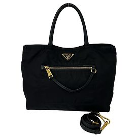 Borsa Prada in nylon e pelle con logo Triangle Nero