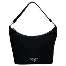 Mini borsa tote Prada in nylon e pelle nera Nero