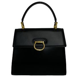 Céline Celine Vintage Gancini Logo Hardware Leather Handbag Mini Tote Bag Black