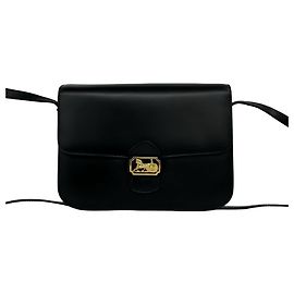 Céline Celine Vintage Logo Carriage Hardware Leather Shoulder Bag Black