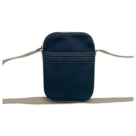 Borsa a tracolla in pelle Loewe Repeat Anagram Logo Beige Blu navy