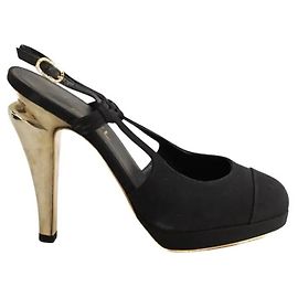 Chanel Black Satin Heels Black