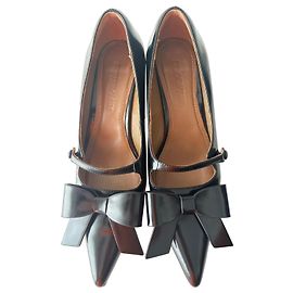 Autre Marque Shushu/Tong SS23 Black Leather Bow Mary Jane Heels Black