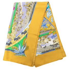 Pañuelo de seda Hermès Tropiques Amarillo 90 Amarillo