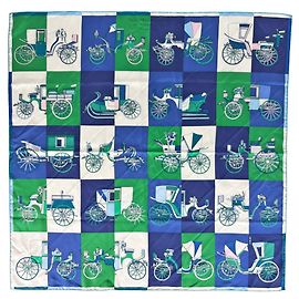Hermès Lenço de Seda Hermes Carre 90 Voitures Exquises Multicor Verde