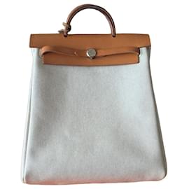 Zaino Hermès Herbag Zip in tela e pelle Marrone Beige