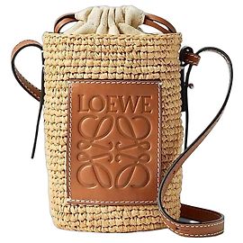 Loewe Bolsa Cesta de palha e pele Marrom Bege