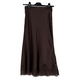 Reformation Jupe marron en satin avec dentelle Marron