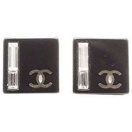 Chanel Black CC square stud earrings Black