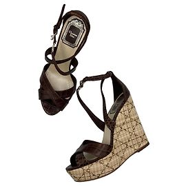 Sandales compensées en cuir Christian Dior Marron Cannage Platform Marron