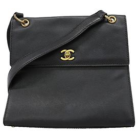 Bolsa de ombro Chanel em couro de bezerro granulado preto Preto