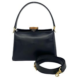 Borsa a tracolla 2-Way in pelle e bambù vintage Gucci Nero