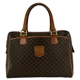 Céline Celine Vintage Macadam Blazon Pattern Triomphe Leather Handbag Brown