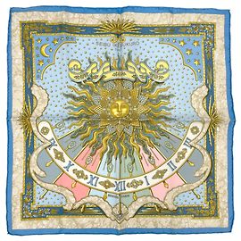 Hermès Lenço Hermes Petit Carré CARPE DIEM Azul Multicor
