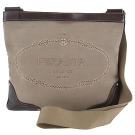 Prada Jacquard Logo Leather Messenger Bag Brown