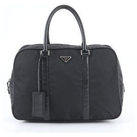 Prada Tessuto Nylon Saffiano Leather Tote Bag Black
