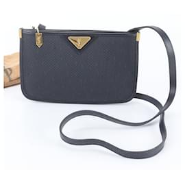 Sac à épaule Yves Saint Laurent en cuir et toile bleu marine Bleu Marine