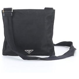 Bolsa de ombro em couro e nylon Tessuto com logo triangular Prada Preto