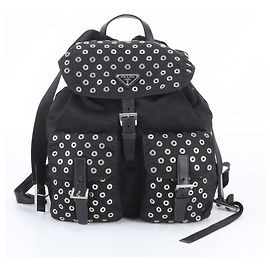 Sac à dos Prada Tessuto Nylon en cuir perforé Noir