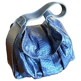 Zagliani Midnight Blue Python Shoulder Bag Blue