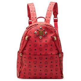 MCM Red Visetos Coated Canvas Dual Studded Stark Backpack Red