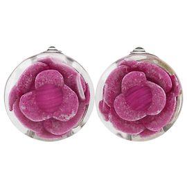 Boucles d'oreilles clips Chanel Pink CC Resin Camellia Rose Autre