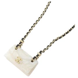 Collier Chanel ABA003 Noir Blanc Doré