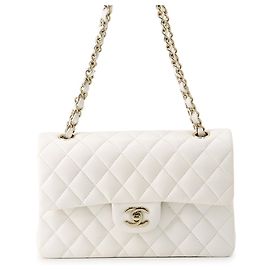 Borsa a tracolla con catena Chanel in vitello grana bianca Bianco