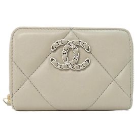 Portamonete Chanel 19 in pelle d'agnello grigia Marrone