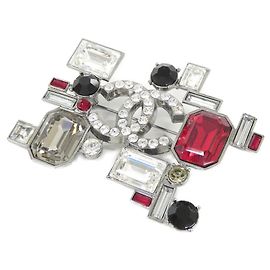 Chanel Brosche Schwarz Rot Kristall Schwarz Rot