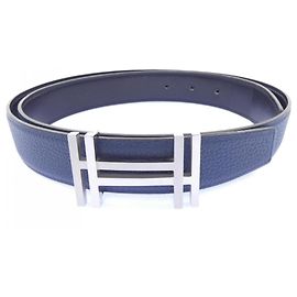 Hermès Cinturón reversible Hermes H AU CARRE Negro Azul marino