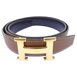 Hermès Cinturón reversible Hermes H 32mm Castaño Negro