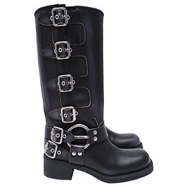 Botas Biker Miu Miu com fivela e tira em couro preto Preto