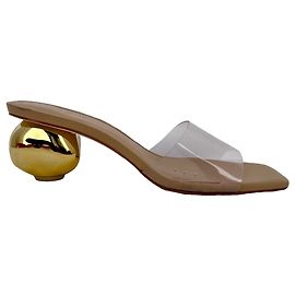 Saltos Bloco Cult Gaia Jila com Alça Transparente em Couro Beige Bege