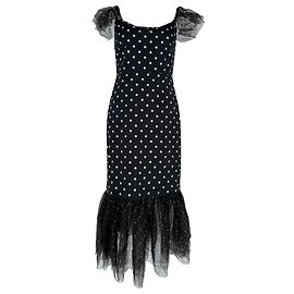 Staud Midi-Kleid mit Tüllbesatz und Polka Dots aus schwarzer Baumwolle Schwarz