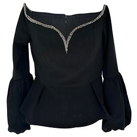 Self portrait Self-Portrait Crystal-Embellished Neckline Top in Black Polyester Black