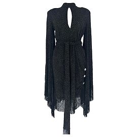 Robe courte Balmain à col montant et ouverture keyhole en viscose noire Noir