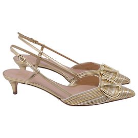 Escarpins Slingback VLogo Valentino Garavani en cuir doré métallisé Doré Métallisé