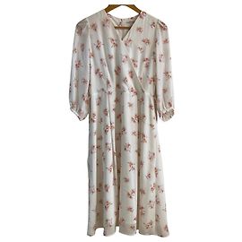Autre Marque Hanae Mori ALMA EN ROSE Chiffon-Kleid Weiß