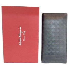 Salvatore Ferragamo Gancini Embossed Flap Men's Long Wallet Black