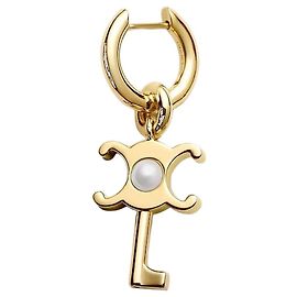 Céline Boucles d'oreilles Clé Charm Perle Résine Laiton Finition Or Ivoire Blanc
