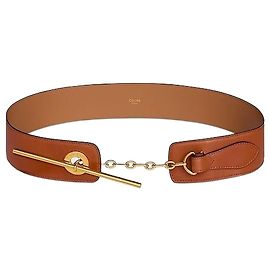 Céline Cinto Large Disk em couro de bezerro natural Tan Marrom